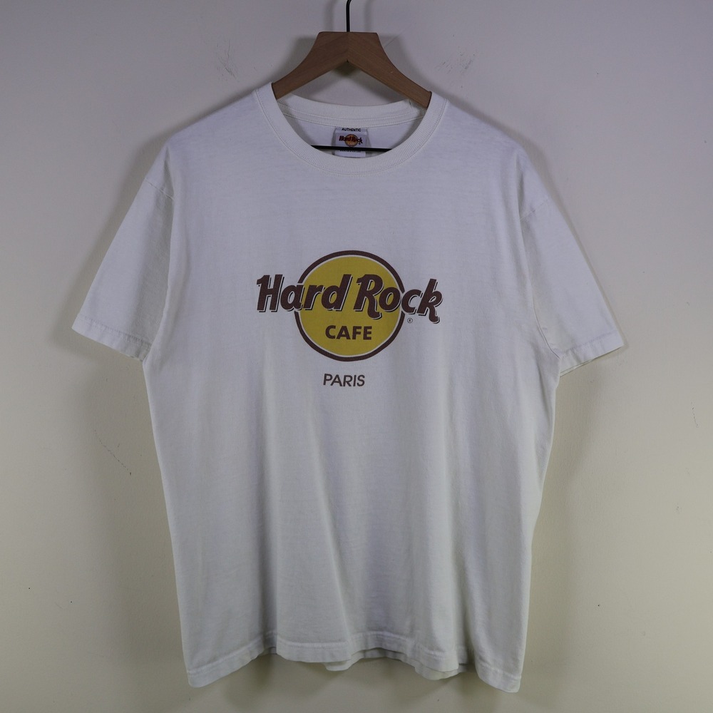 Vintage Hard Rock Cafe Paris Graphic‎ T-Shirt XL White Cotton Streetwear Retro
